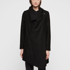 All Saints City Monument Raw Edge coat Black